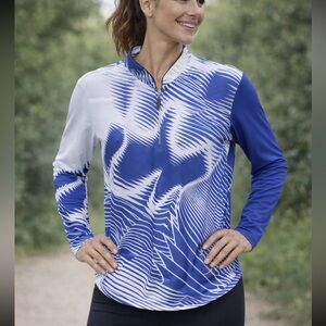 Jamie Sadock Abstract Blue and White Long Sleeve Top